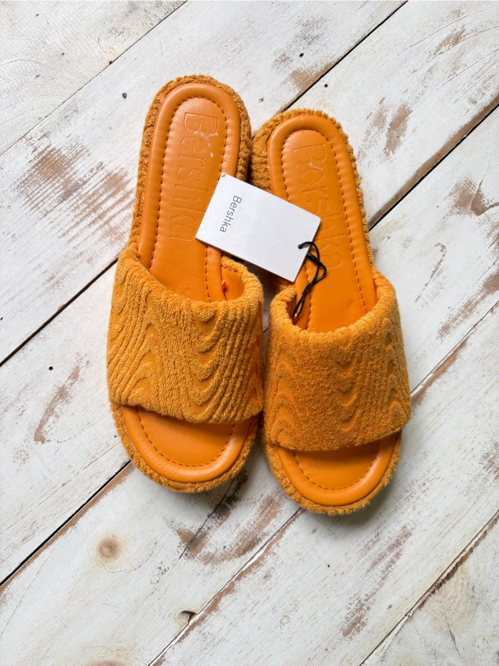 BERKSHA terrycloth pool slides mule sandals orange summer Resortwear sz 7.5 NWT - Picture 1 of 10